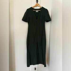 Zara Forest Green Maxi Dress Cotton Linen Buttoned